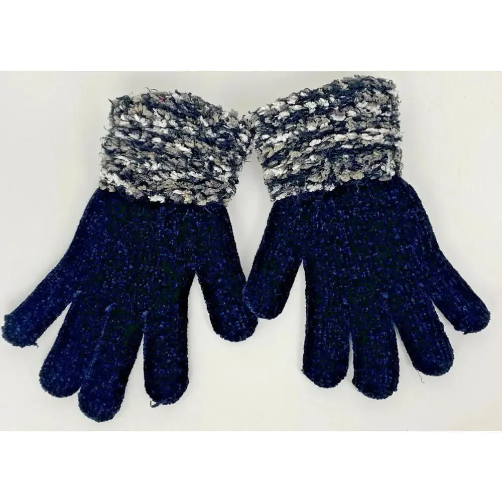Fashion By Mirabeau Black Chenille Pointelle Gloves Stretchy Warm Cuffs Size OS